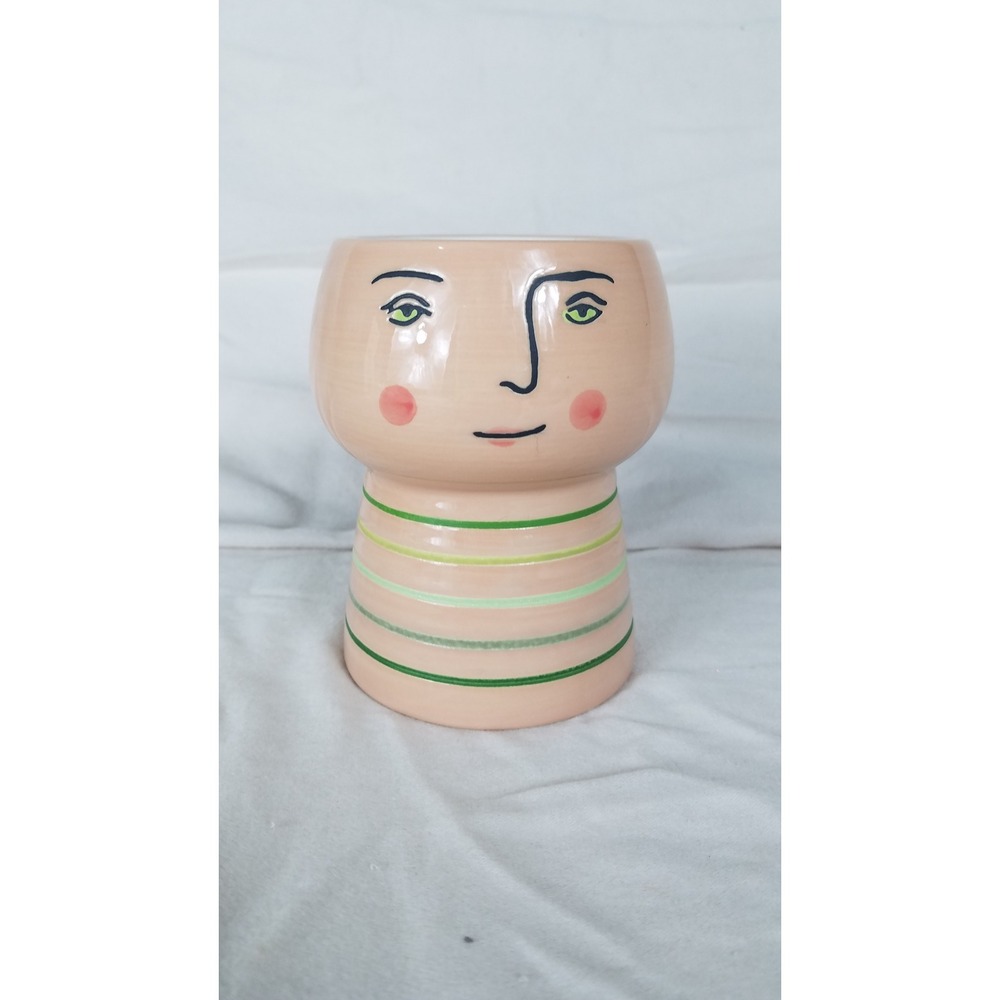 Opalhouse Face Planter Small Peach Green Excellent Whimsical Stoneware 4.5x3"